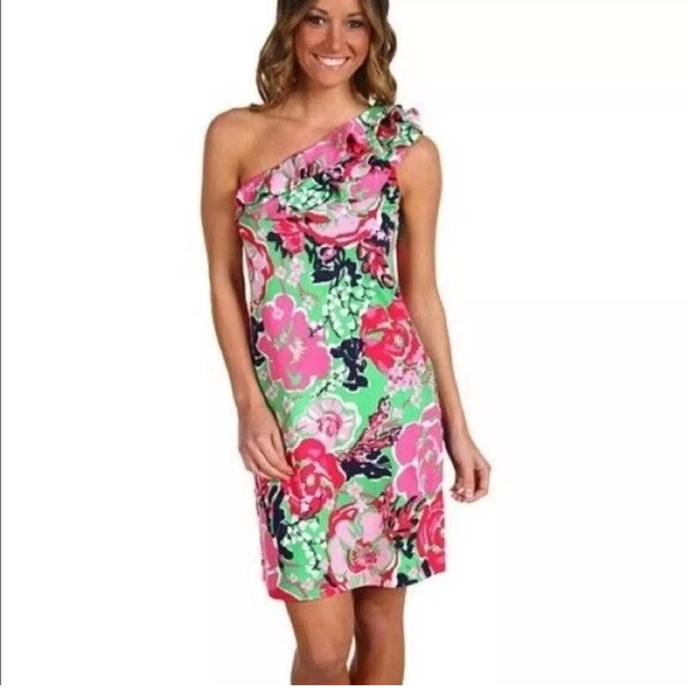 Lilly Pulitzer whinnie one shoulder ruffle floral dress